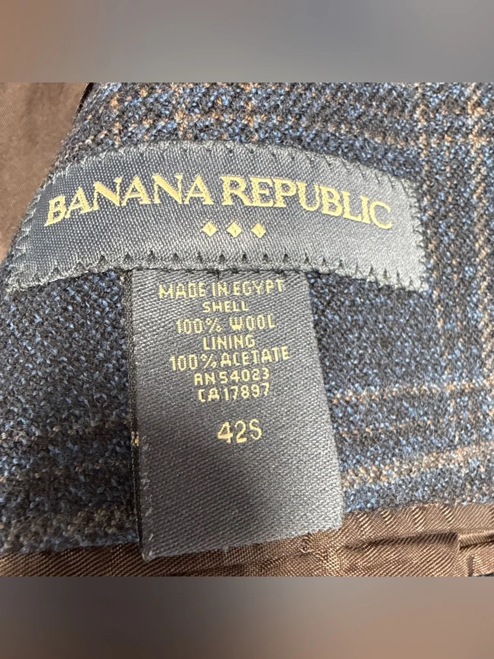 VTG Banana Republic Wool Blazer Mens 42S‎ Blue Plaid Jacket Sport Coat 3 Button
